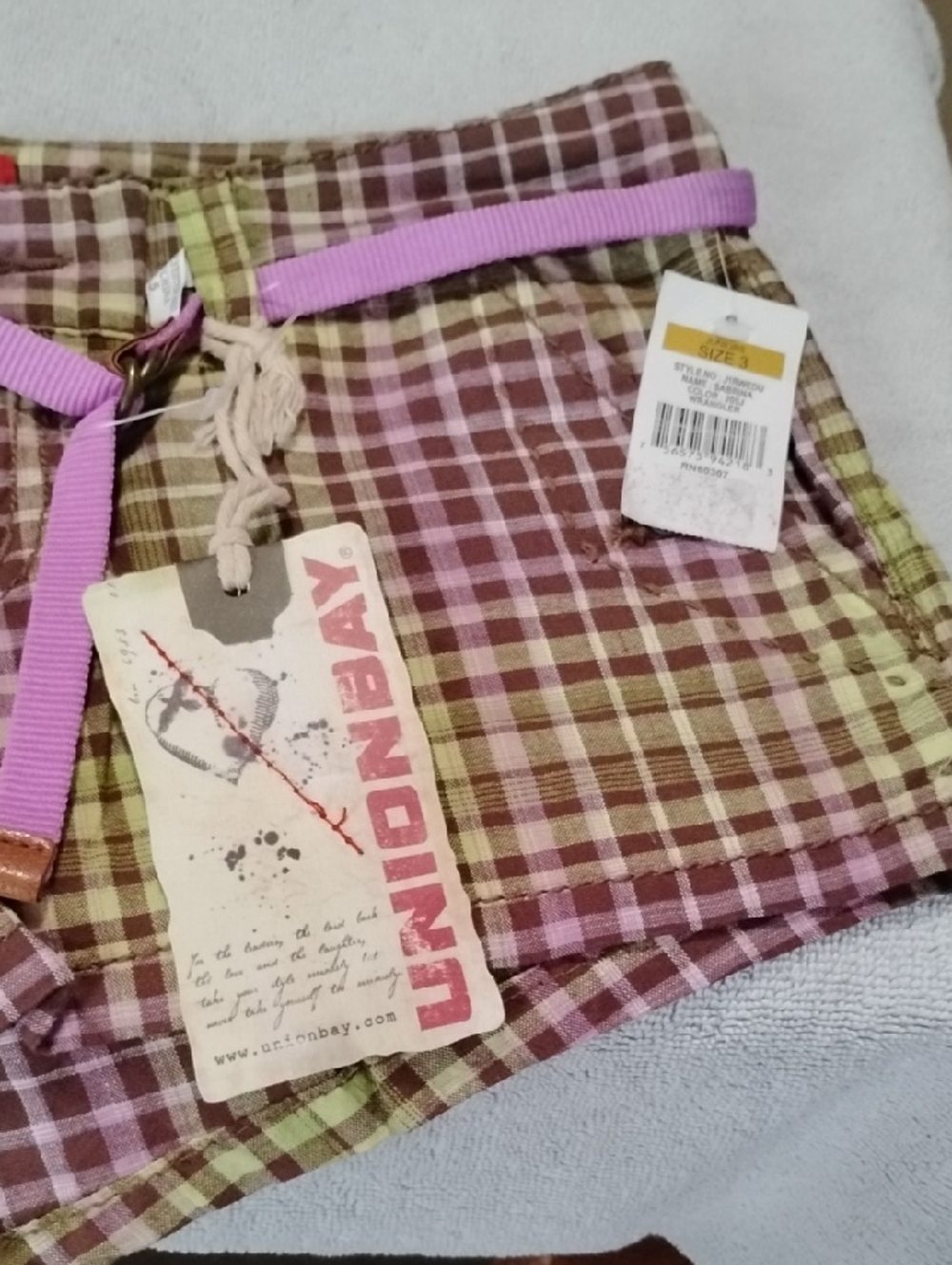 Unionbay Plaid Cotton Blend Women’s Shorts in Pink and Green